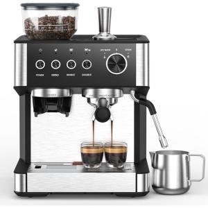 image:image2026 Upgrade 15 Bar Espresso Machine with Builtin AntiClog Coffee Grinder Expresso Coffee Machines with Milk Steam WandFrotherTamping ToolsEspresso Maker with Grinder for LattesAlmondShiny Black