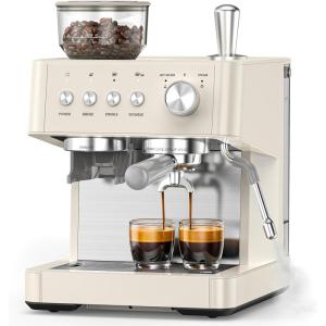 image:image2026 Upgrade 15 Bar Espresso Machine with Builtin AntiClog Coffee Grinder Expresso Coffee Machines with Milk Steam WandFrotherTamping ToolsEspresso Maker with Grinder for LattesAlmondAlmond