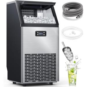 image:imageCommercial Ice Maker Machine100lbs24H Stainless Steel Ice Machine33lbs Storage Auto SelfCleaning Freestanding Ice Maker Ice Machine Freestanding for BarCafeRestauranSilver