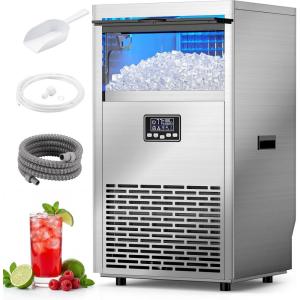 image:imageCommercial Ice Maker Machine100lbs24H Stainless Steel Ice Machine33lbs Storage Auto SelfCleaning Freestanding Ice Maker Ice Machine Freestanding for BarCafeRestauranSilver Full Stainless