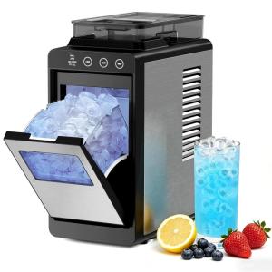 image:imageElectactic Countertop Ice Maker with 2L Dual Water Tank 8 Bullet Ice Fast in 6 Mins 26 lbsDay 2 Ice Sizes SelfCleaning ModeCompact Portable Ice Machine for Home and RV Stainless Steel