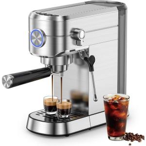 image:imageElectactic Espresso Machine 20 Bar Compact Espresso Coffee Maker with Steam Milk Frother Stainless Steel Coffee Machine with 34oz Removable Water Tank for Cappuccino LatteSilver