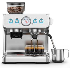 image:imageEspresso Machine with Grinder 20 Bar Expresso Coffee Machines Professional Coffee Maker for Latte amp Cappuccino with Milk Frother Expresso Machines for Home Removable Water Tank Steam WandSilverSilver