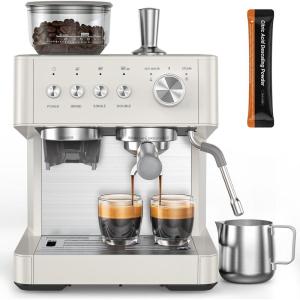 image:imageEspresso Machine with Grinder 20 Bar Expresso Coffee Machines Professional Coffee Maker for Latte amp Cappuccino with Milk Frother Expresso Machines for Home Removable Water Tank Steam WandSilverClassic Almond